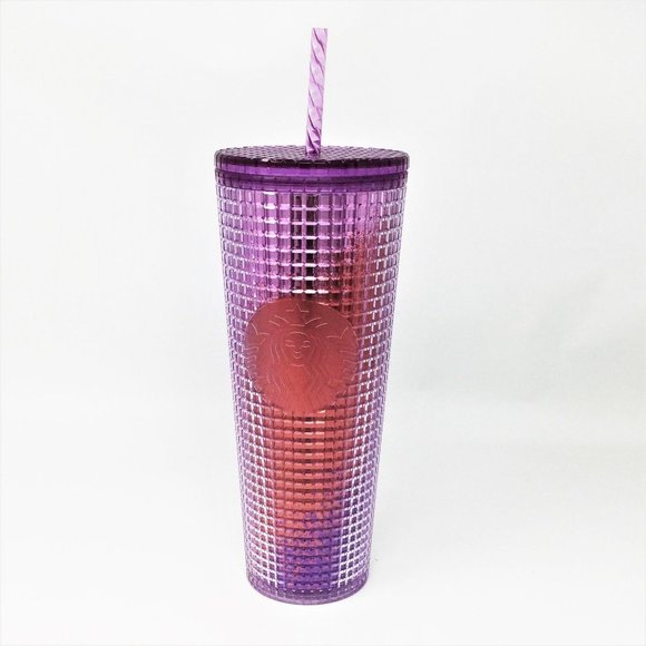 Purple & Pink Ombré Grid Starbucks Drink Tumbler - Picture 1 of 5